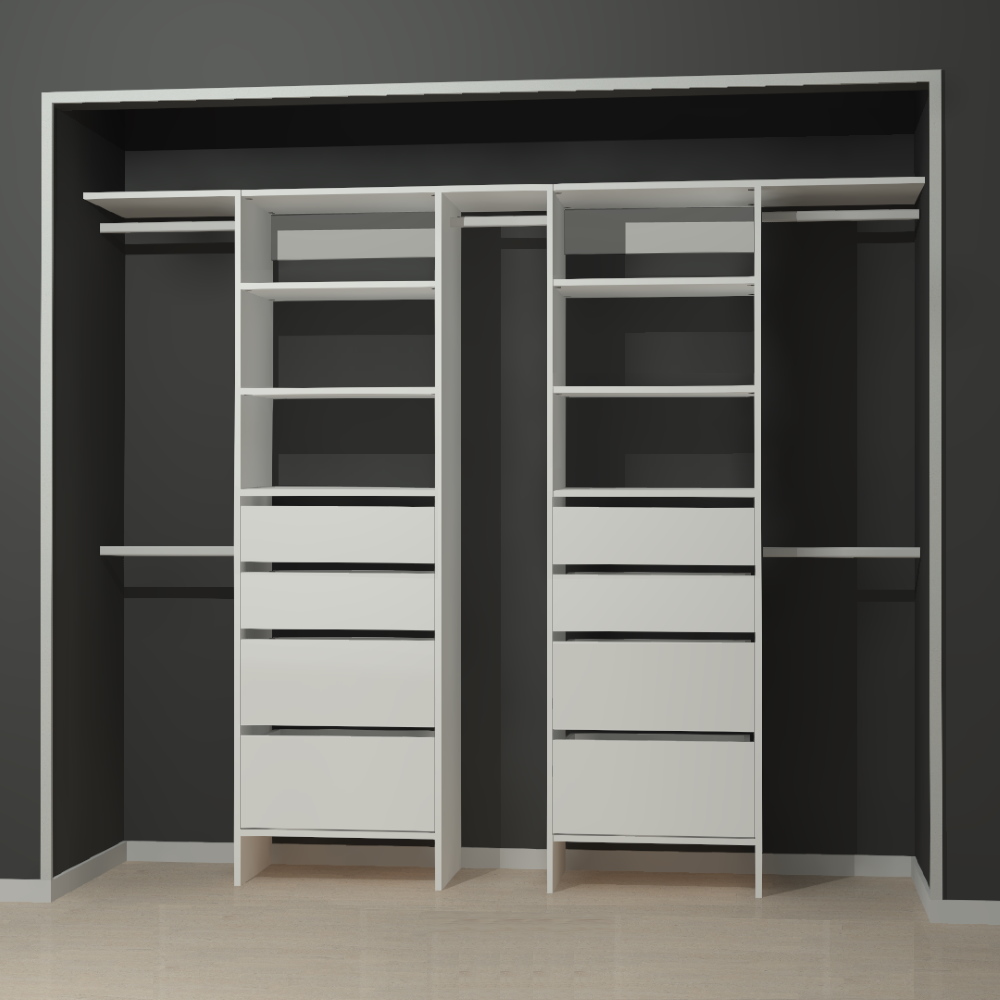 White wardrobe shelving with deep drawers