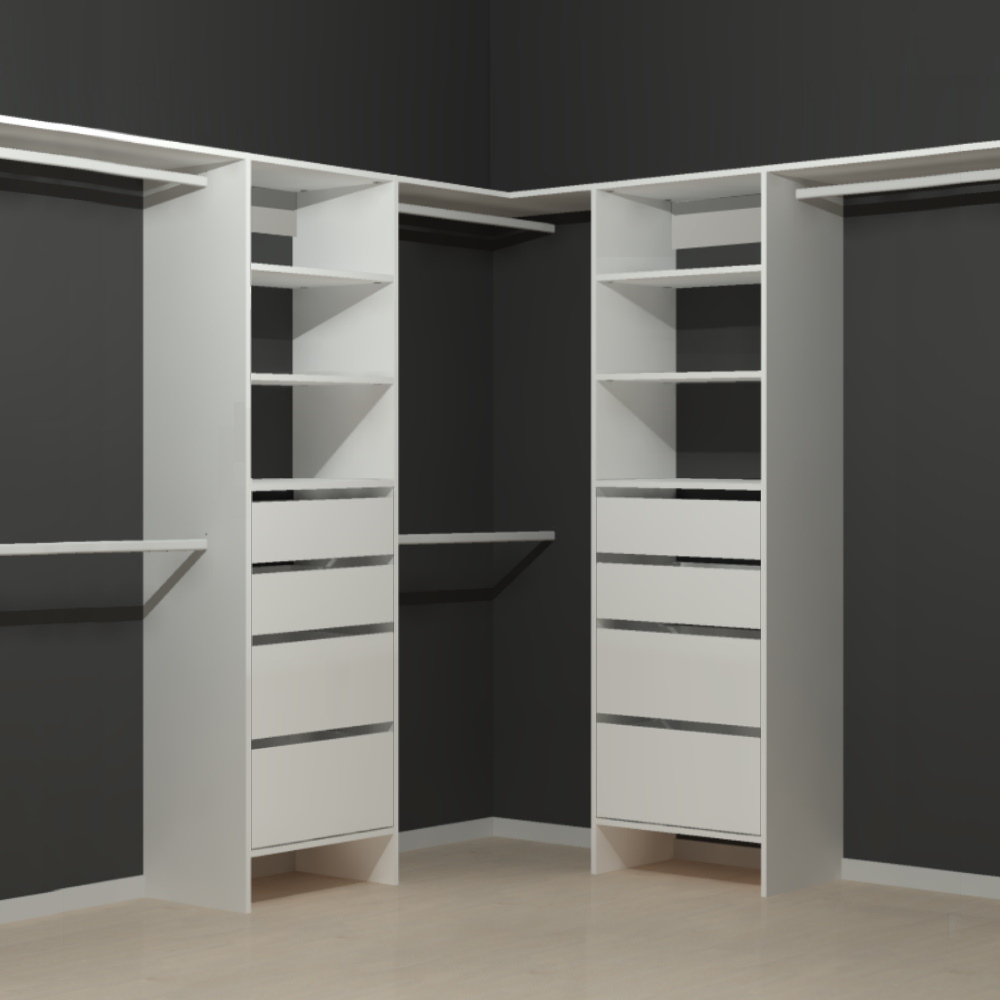 Walk in wardrobe with deep drawers in white