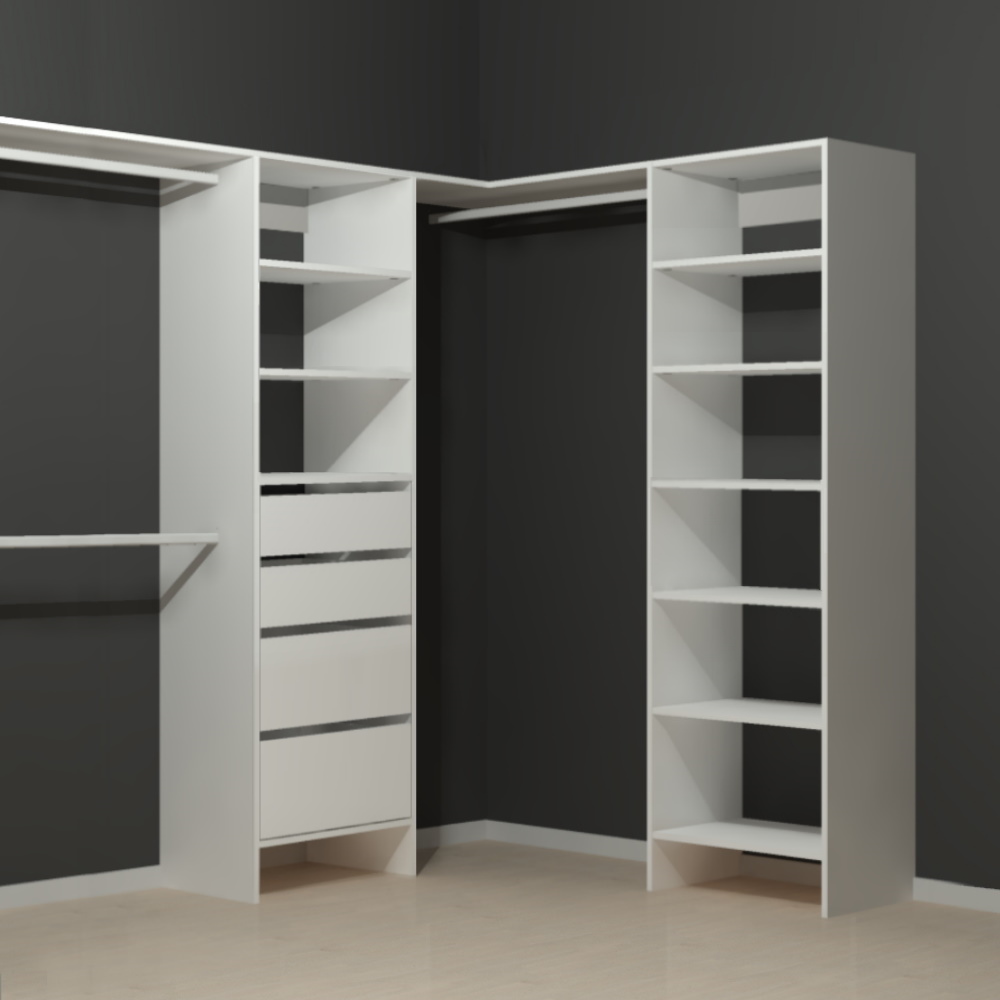 Walk in wardrobe with deep drawers in white