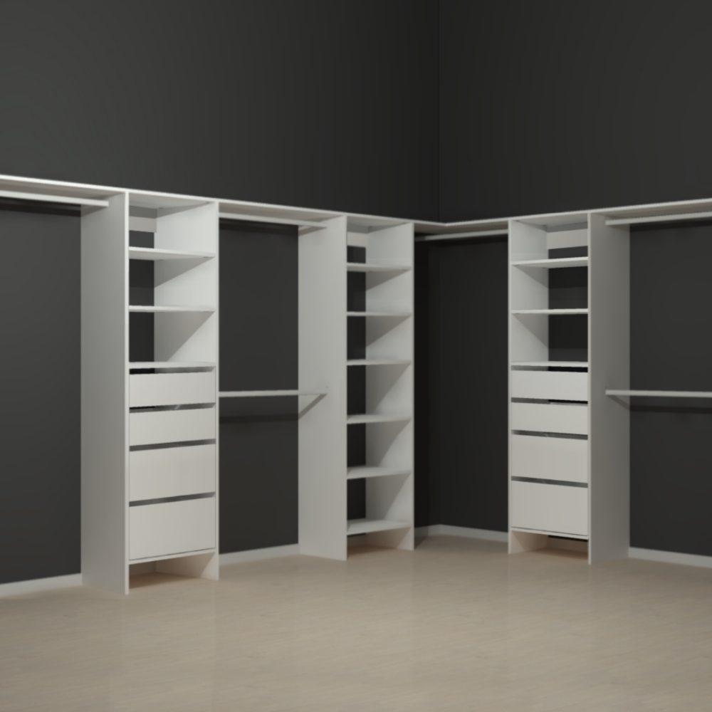 Walk in wardrobe with deep drawers in white