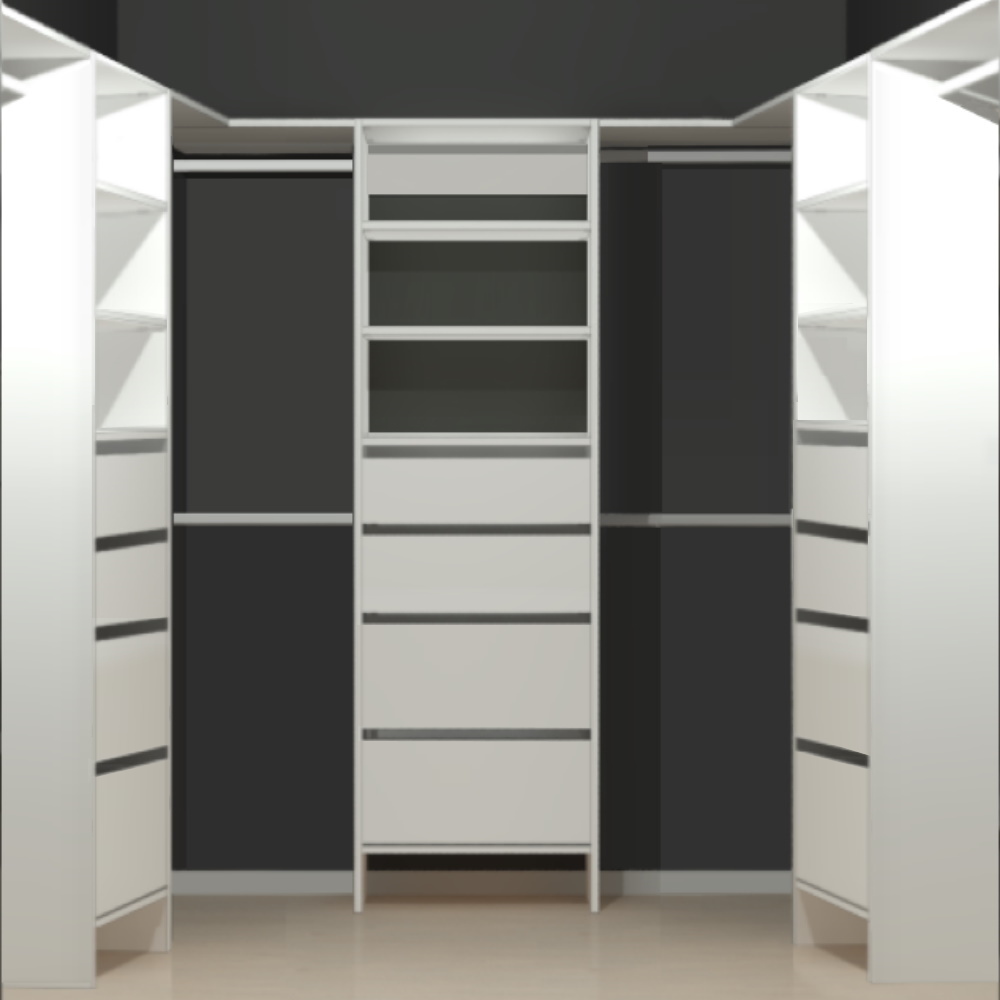 Walk in wardrobe with deep drawers in white